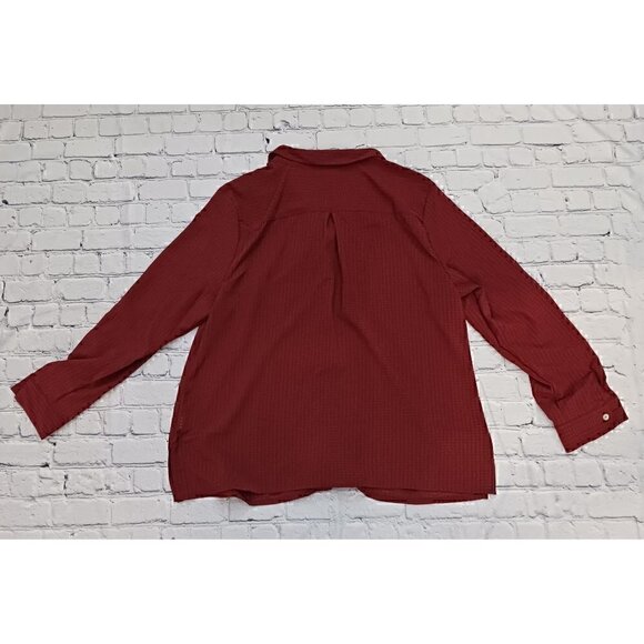 NY Collection 3/4 Sleeve Windowpane Blouse, Color Wine/NWT, Size XL - Picture 3 of 3